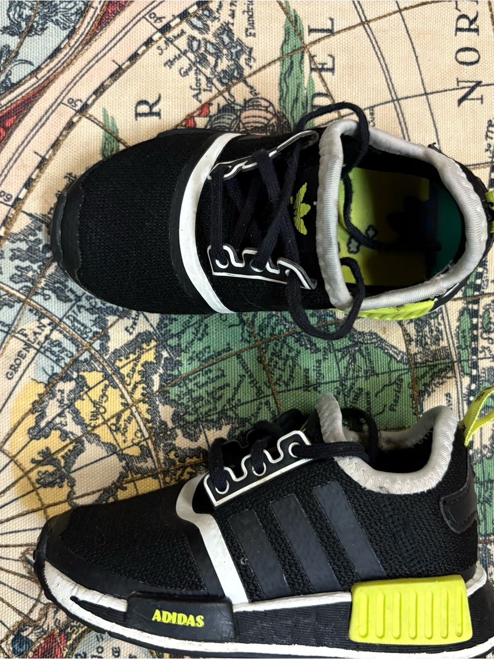 adidas Kids Black and Neon Green Athletic Sneakers